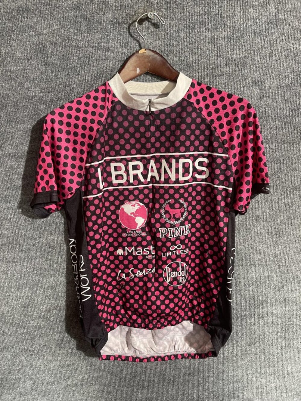 Primal Cycling Jersey Womens XS Pink Polka Dot Full Zip Pockets Cancer Ride